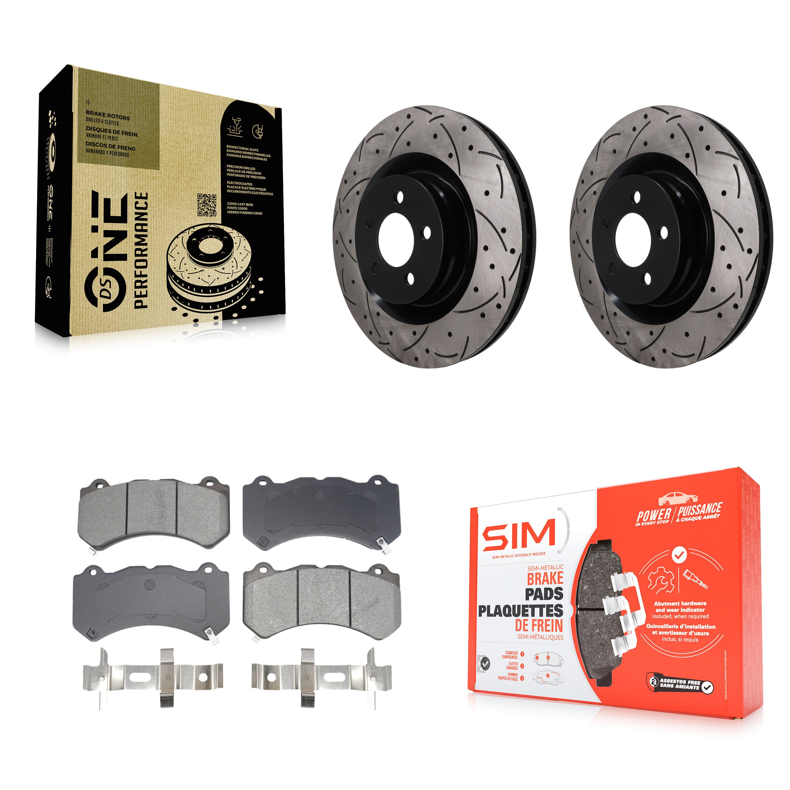 Front Coat Drill Slot Disc Brake Rotor Semi-Metallic Pad Kit For Dodge Challenger Charger KDS-101740