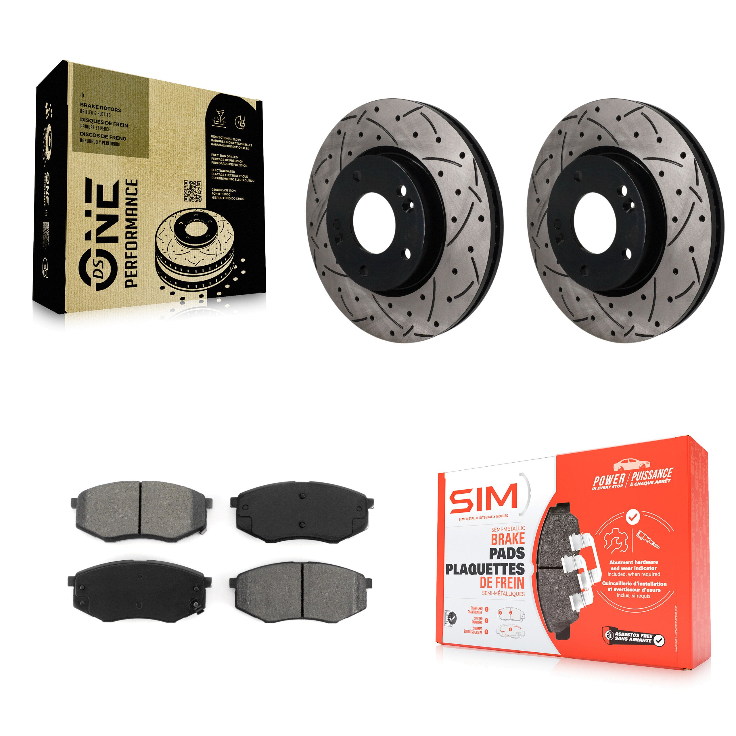 Front Drilled Slot Brake Rotors Semi-Metallic Pad Kit For Hyundai Tucson Kia Sportage FWD KDS-101745