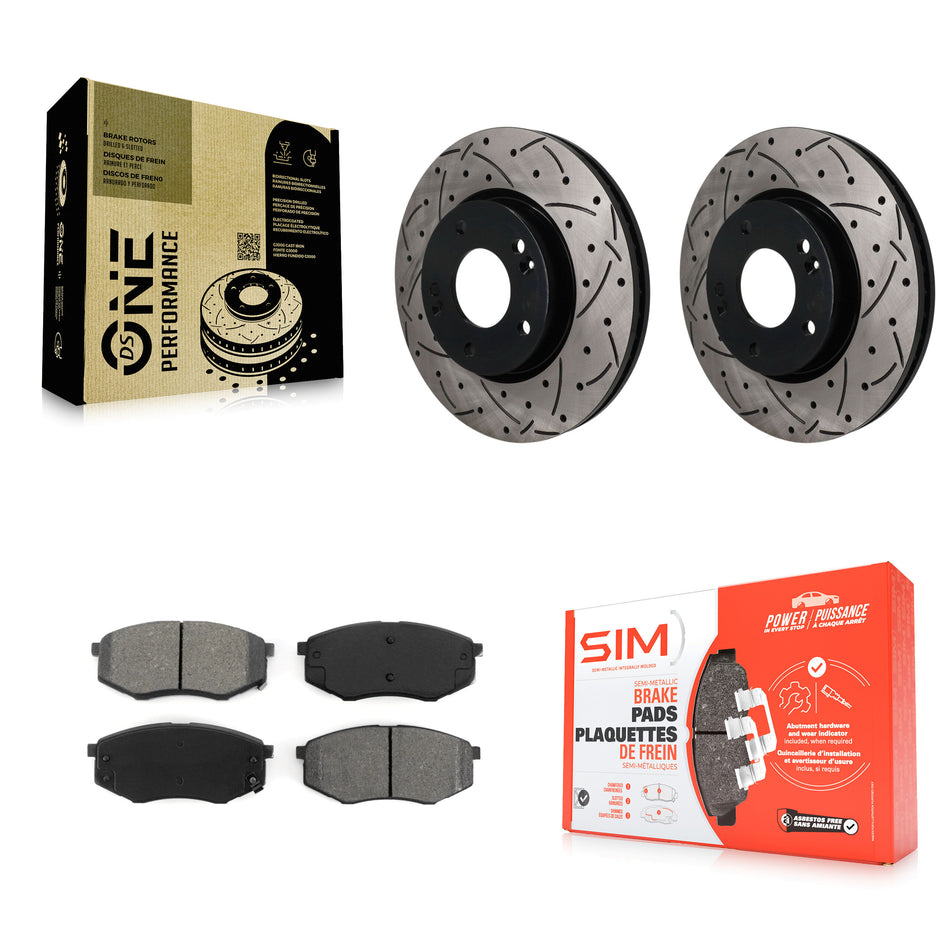 Front Drilled Slot Brake Rotors Semi-Metallic Pad Kit For Hyundai Tucson Kia Sportage FWD KDS-101745