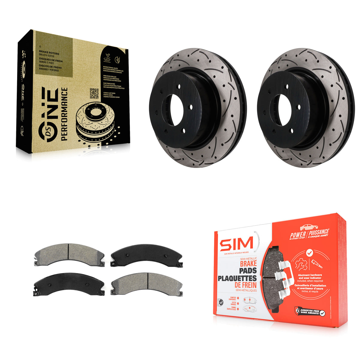Front Drilled Slot Disc Brake Rotor & Semi-Metallic Pad Kit For 2016-2024 Nissan TITAN XD KDS-101748