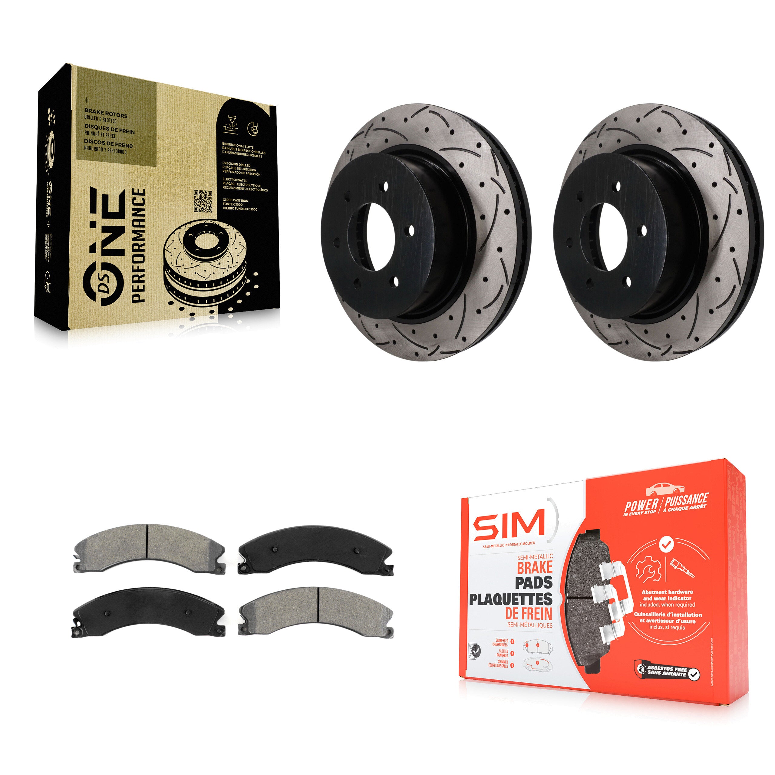 Front Drilled Slot Disc Brake Rotor & Semi-Metallic Pad Kit For 2016-2024 Nissan TITAN XD KDS-101748
