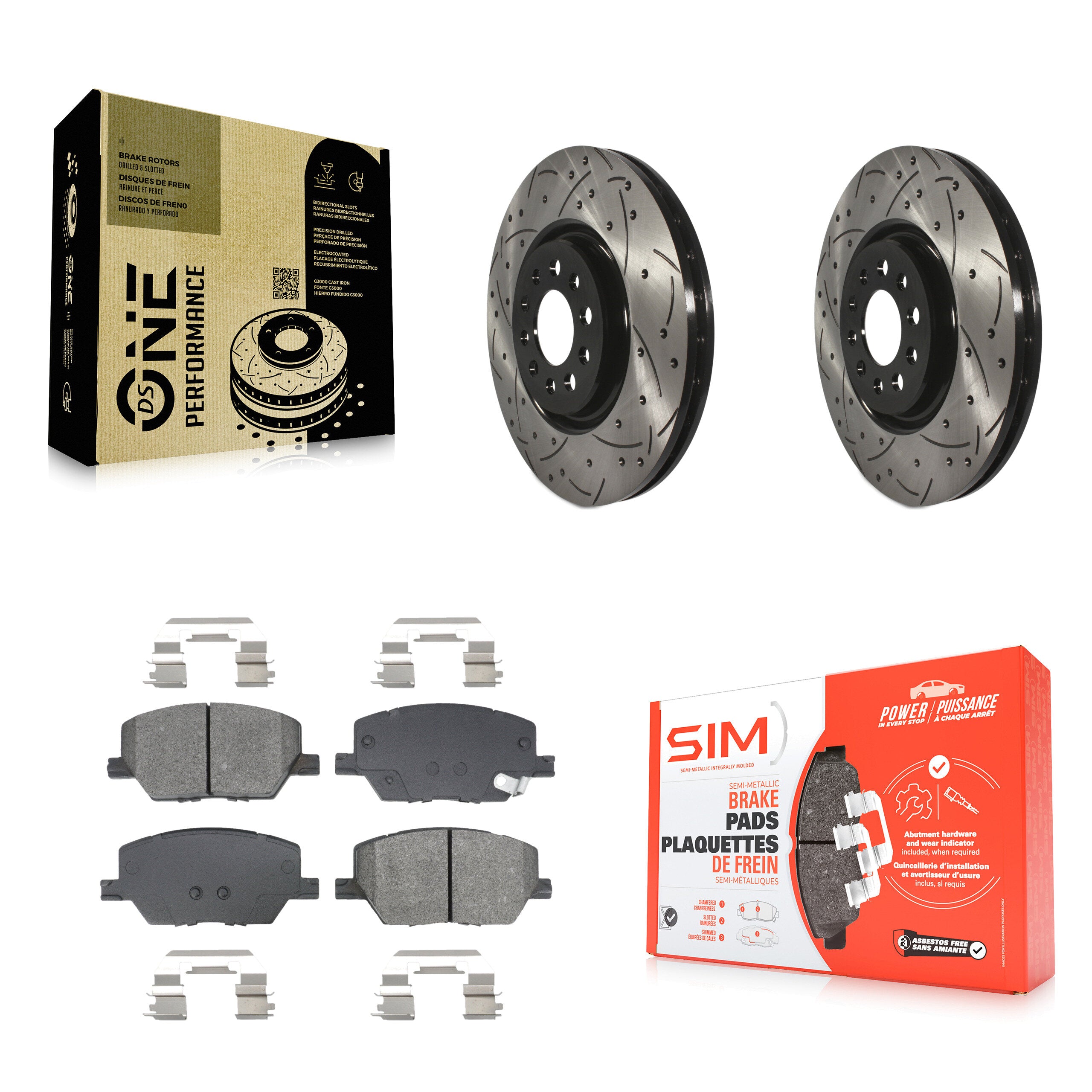 Front Drilled Slot Brake Rotor & Semi-Metallic Pad Kit For 2023 Jeep Compass Dodge Hornet KDS-101750