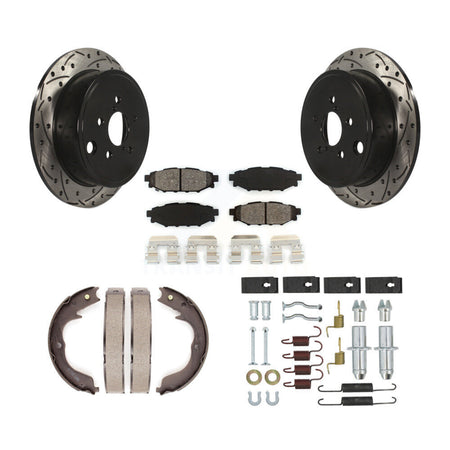 Rear Disc Drilled & Slotted Rotors Semi-Metallic Pads Parking Shoes And Hardware Kit For KDS-101753