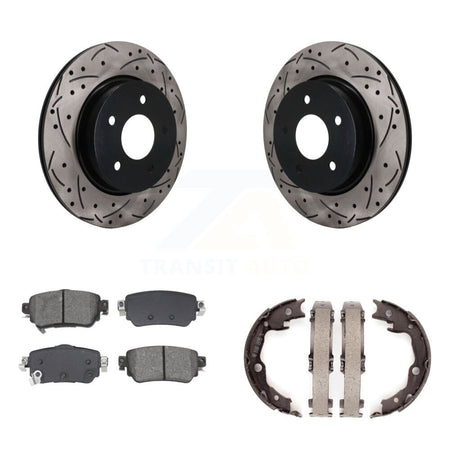 Rear Disc Drilled & Slotted Rotors Semi-Metallic Pads Parking Shoes Kit For Nissan LEAF KDS-101788