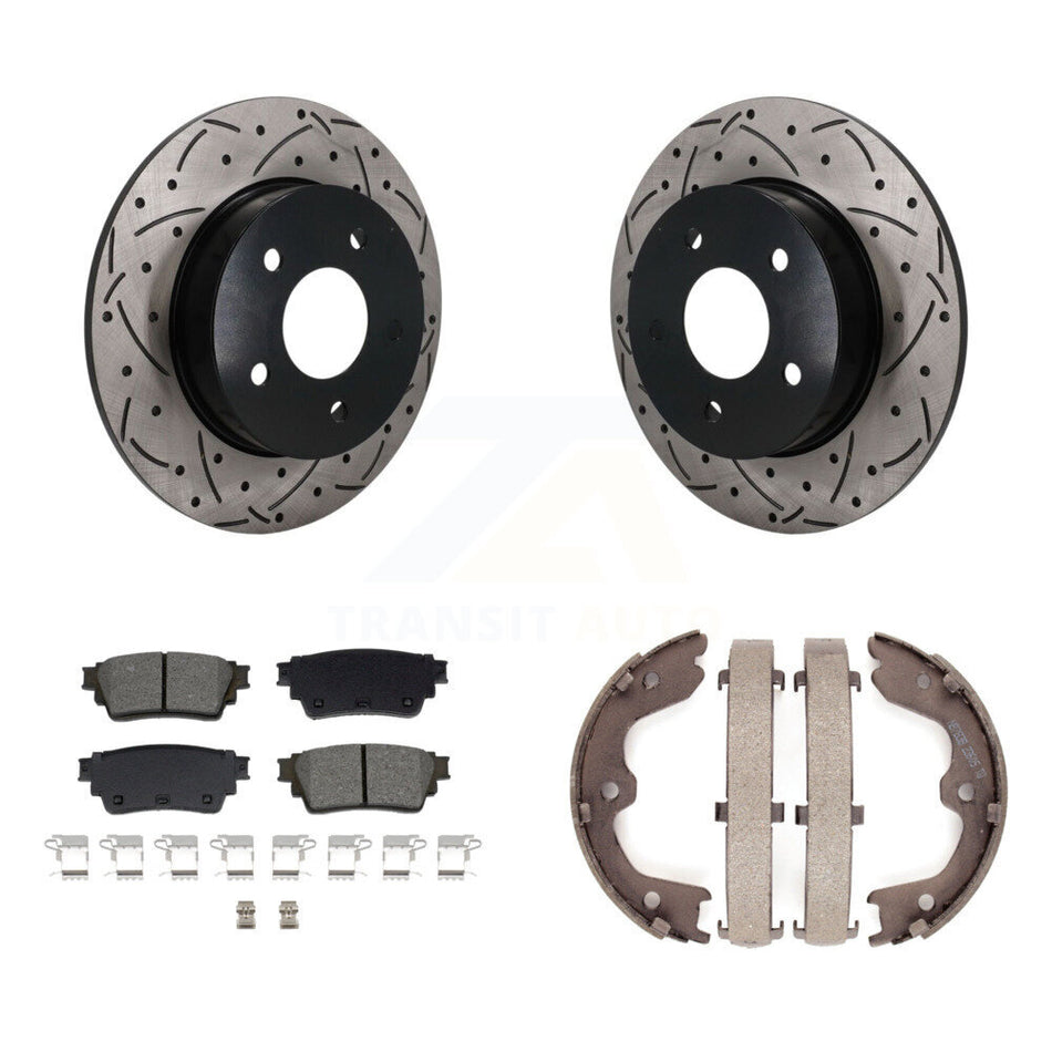 Rear Disc Drilled & Slotted Rotors Semi-Metallic Pads Parking Shoes Kit For Nissan Altima KDS-101791