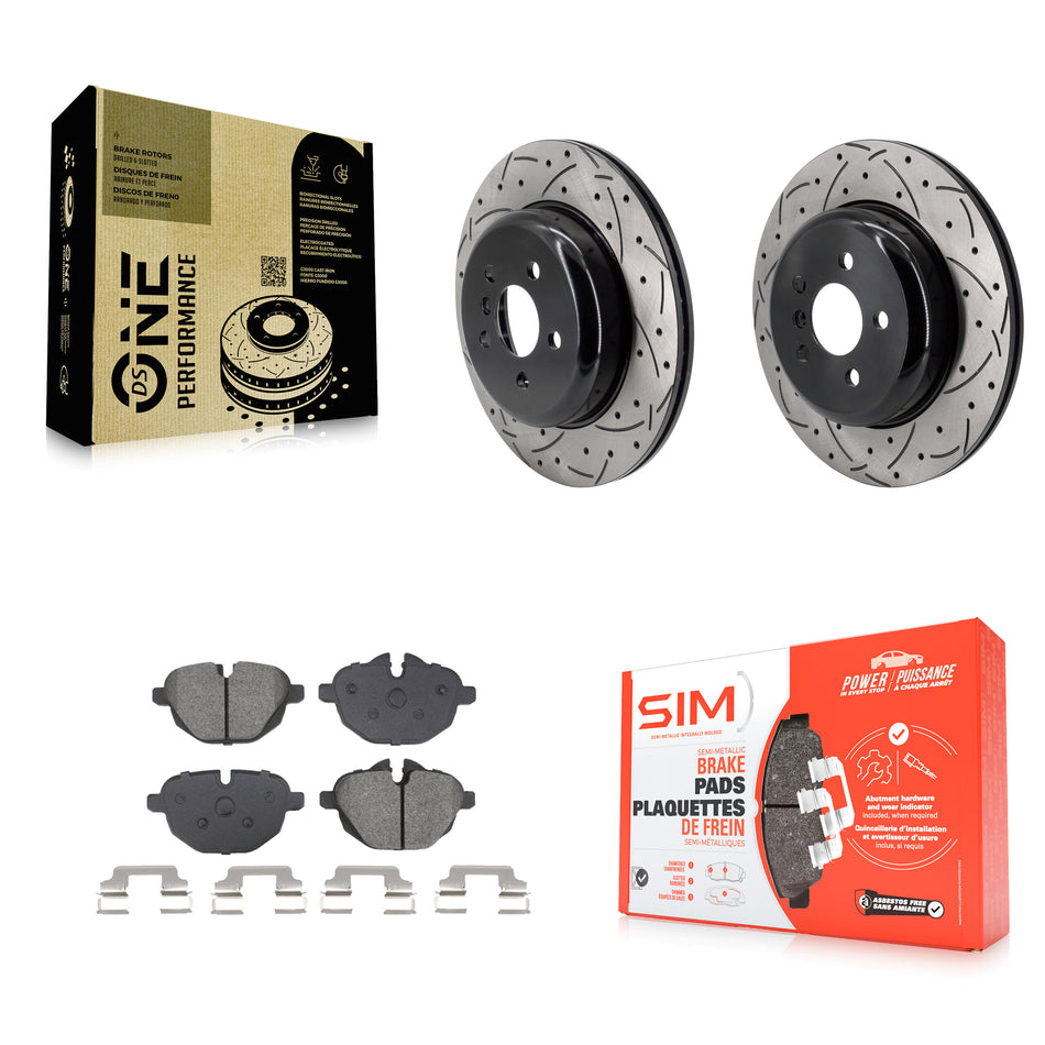 Rear Coated Drilled Slotted Disc Brake Rotor & Semi-Metallic Pad Kit For 2022 BMW X3 2.0L KDS-101797