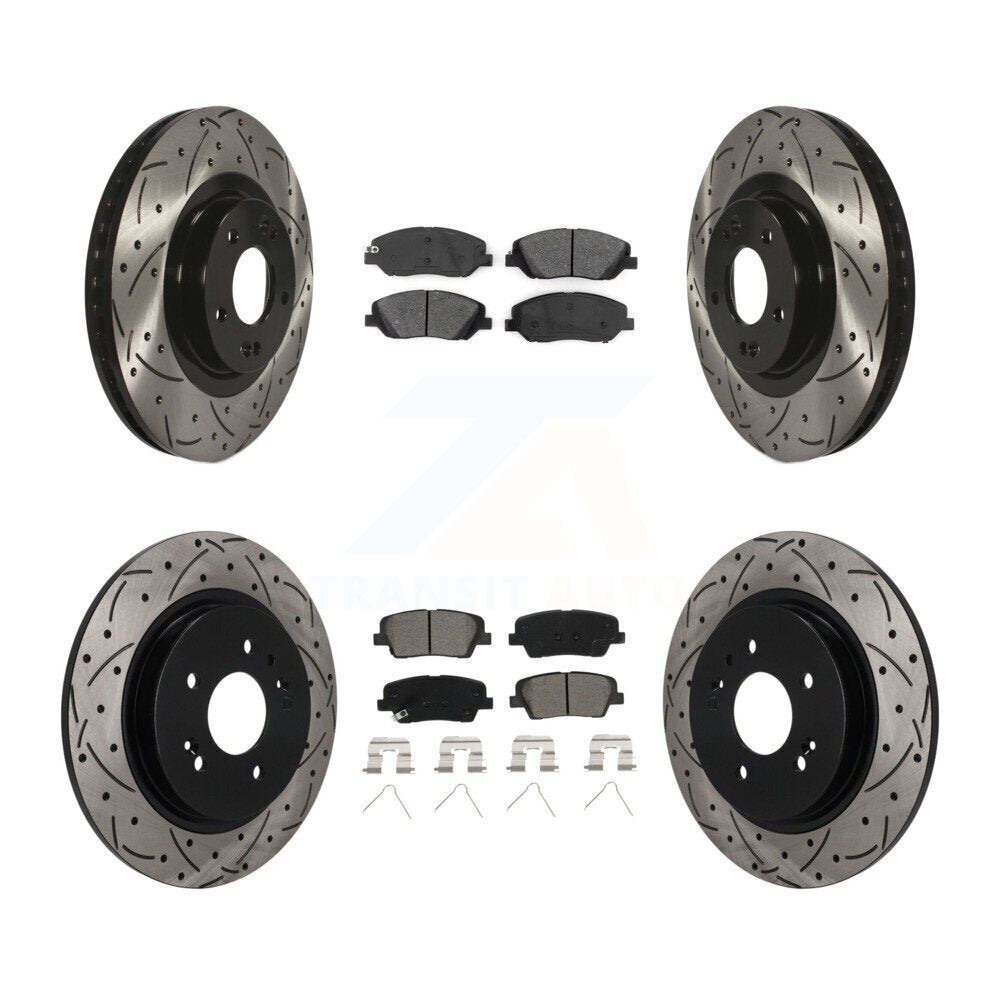 Front Rear Coated Drill Slot Disc Brake Rotors Semi-Metallic Pad Kit For Hyundai Santa Fe KDS-101798