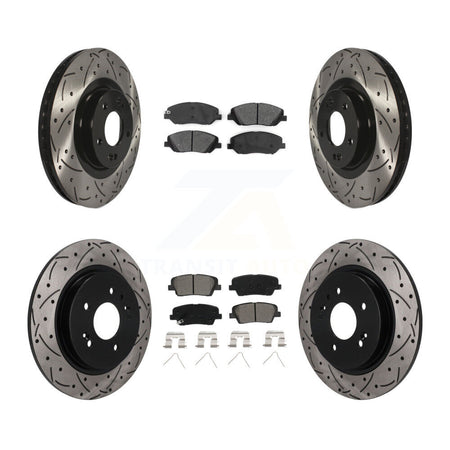 Front Rear Coated Drill Slot Disc Brake Rotors Semi-Metallic Pad Kit For Hyundai Santa Fe KDS-101798