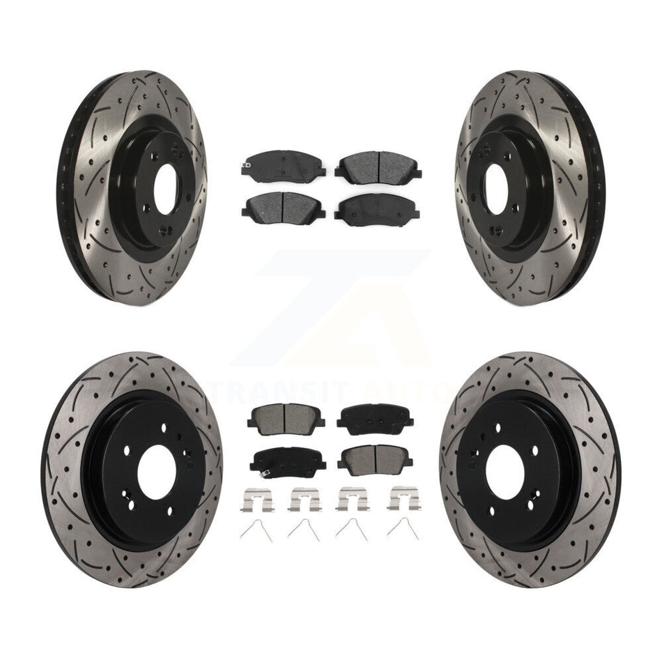 Front Rear Coated Drill Slot Disc Brake Rotors Semi-Metallic Pad Kit For Hyundai Santa Fe KDS-101798