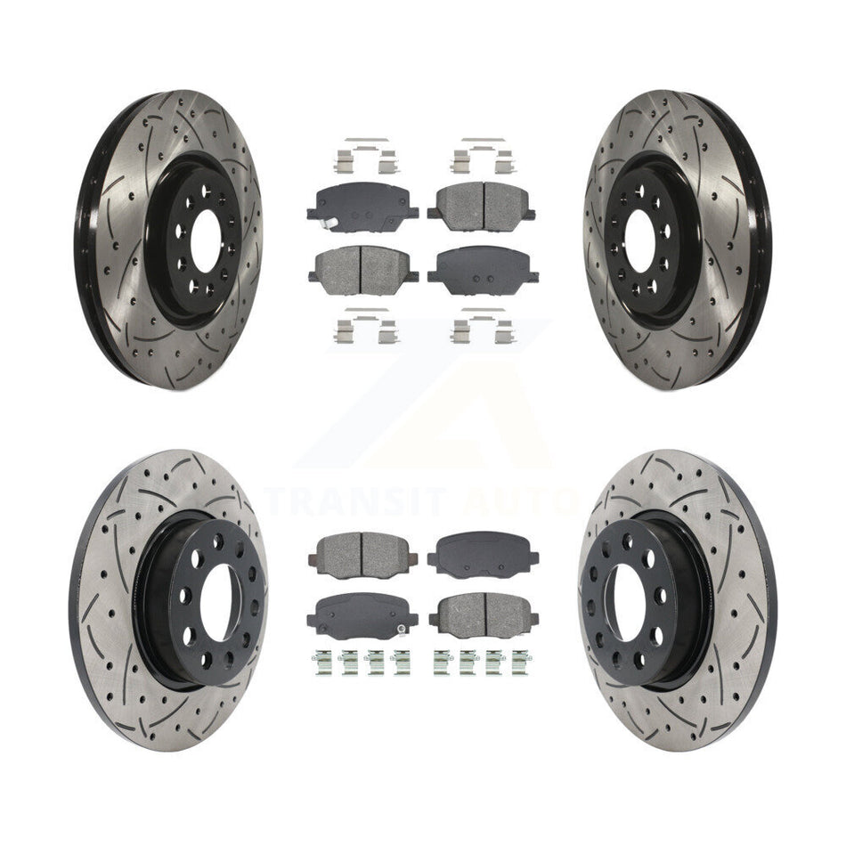 Front Rear Coated Drilled Slotted Disc Brake Rotor Semi-Metallic Pad Kit For Dodge Hornet KDS-101799