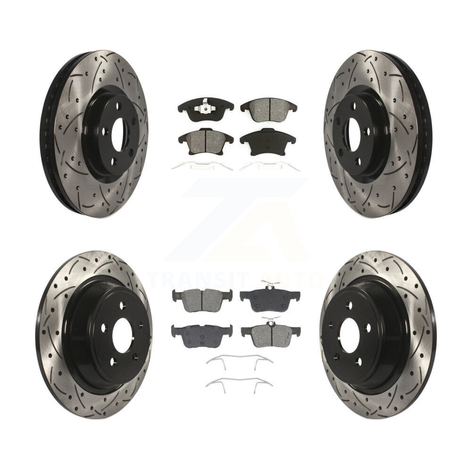 Front Rear Drill Slot Brake Rotors Semi-Metallic Pad Kit For Ford Police Responder Hybrid KDS-101802