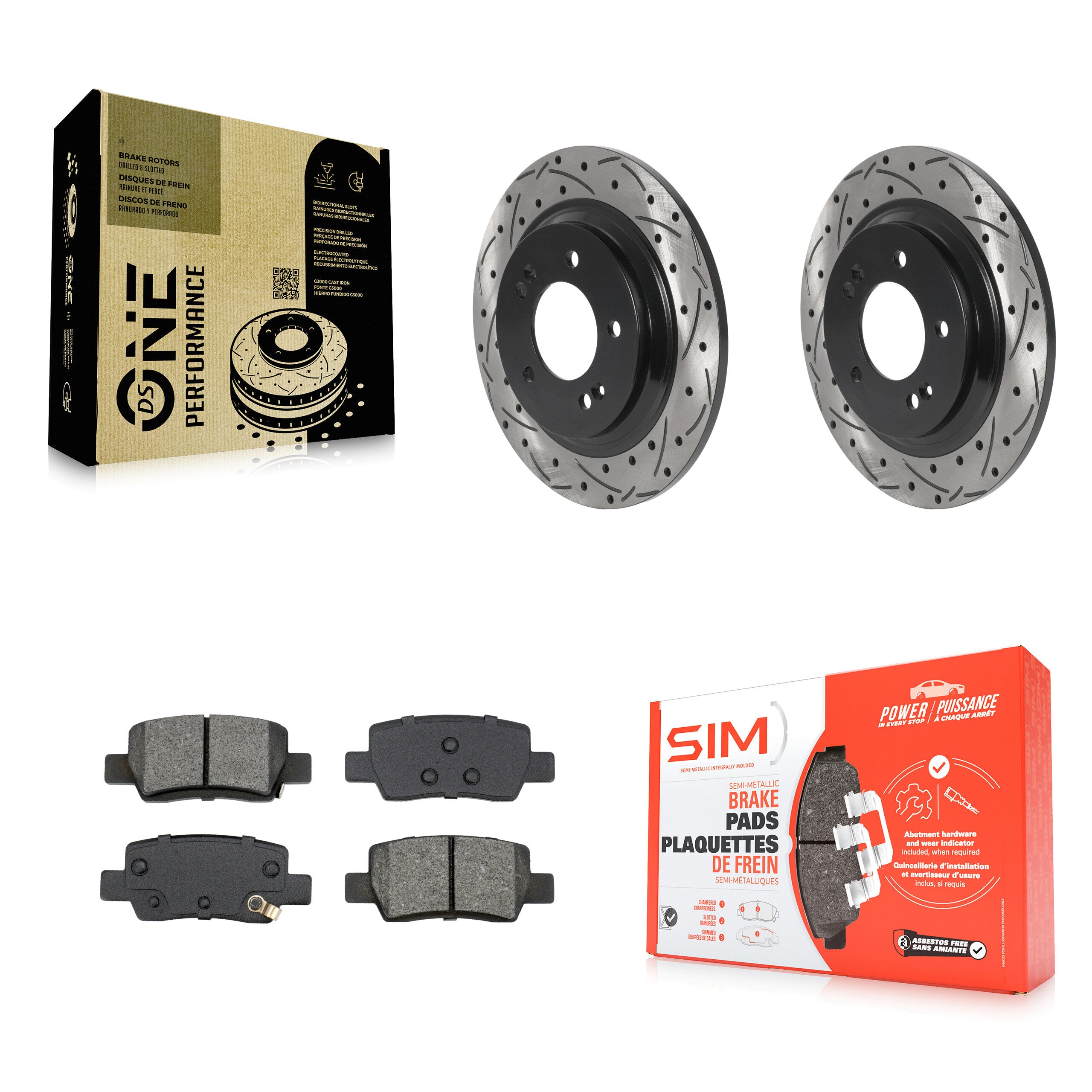Rear Coated Drilled Slotted Disc Brake Rotors And Semi-Metallic Pads Kit For Hyundai Kona KDS-101803