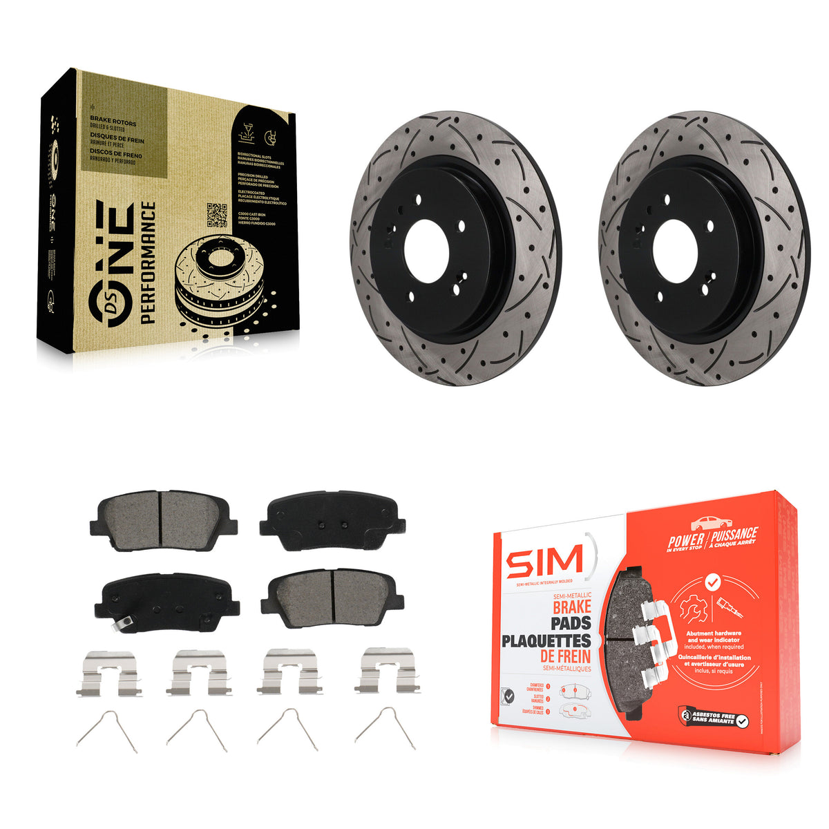 Rear Coated Drilled Slotted Disc Brake Rotor & Semi-Metallic Pad Kit For Hyundai Santa Fe KDS-101807