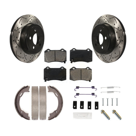 Rear Drilled Slotted Rotors Semi-Metallic Pads Parking Brake Shoes And Hardware Kit For KDS-101809