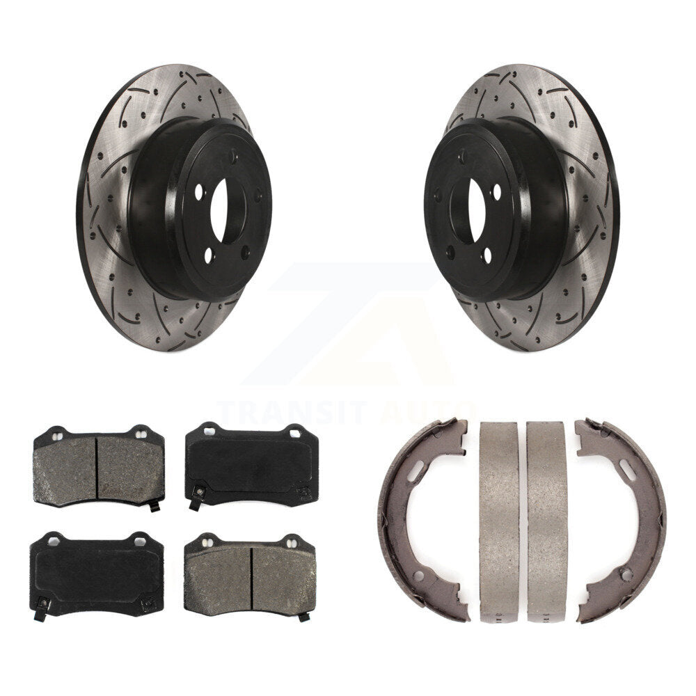Rear Disc Drilled & Slotted Rotors Semi-Metallic Pads Parking Shoes Kit For Chrysler 300 KDS-101812