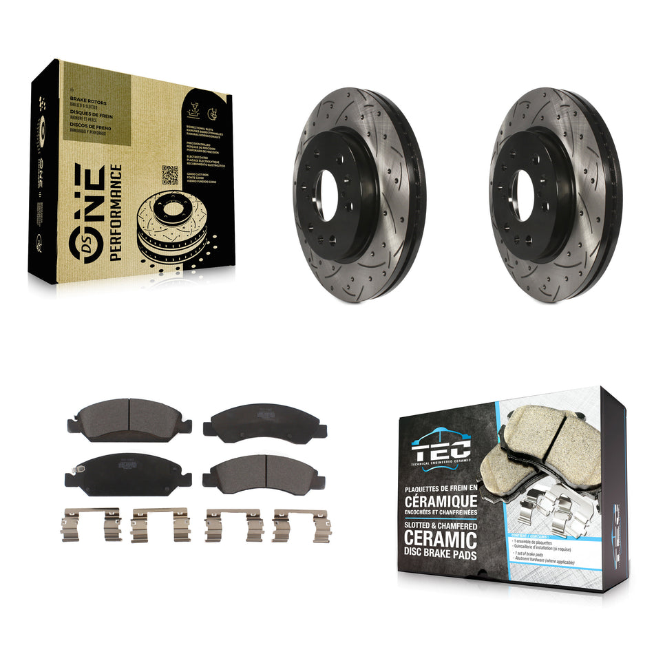 Front Drill Slot Brake Rotor Ceramic Pad Kit For Chevrolet Silverado 1500 GMC Sierra Tahoe Cadillac Yukon Suburban Escalade XL Classic XTS Avalanche ESV Express LD EXT Savana KDT-100003