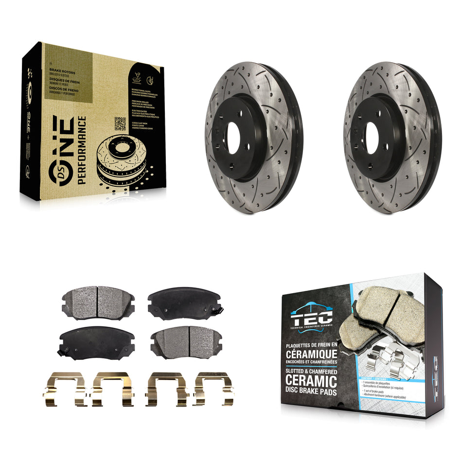 Front Coated Drilled Slotted Disc Brake Rotors And Ceramic Pads Kit For Chevrolet Equinox GMC Terrain Malibu Buick Impala LaCrosse Regal Limited Allure KDT-100007