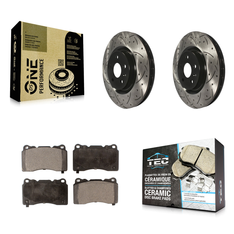 Front Coated Drilled Slotted Disc Brake Rotors And Ceramic Pads Kit For Buick Regal Pontiac G8 KDT-100008