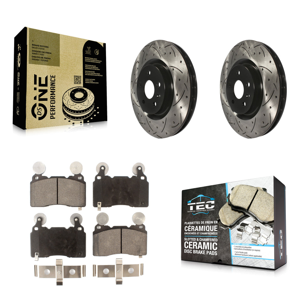 Front Coated Drilled Slotted Disc Brake Rotors And Ceramic Pads Kit For Chevrolet Camaro SS KDT-100010