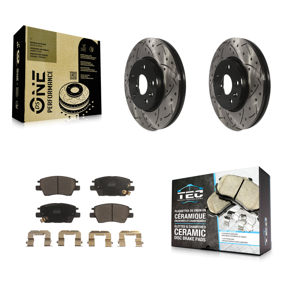 Front Coated Drilled Slotted Disc Brake Rotors And Ceramic Pads Kit For Chevrolet Cruze Volt Bolt EV EUV KDT-100012