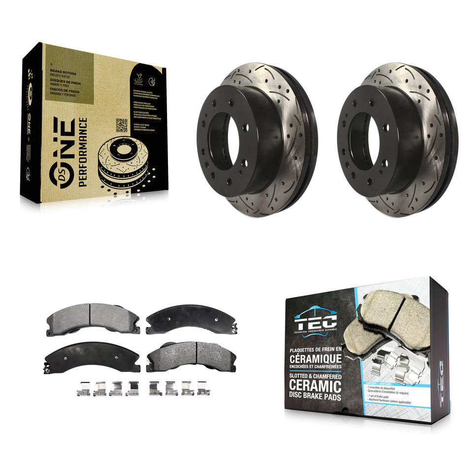 Front Coated Drilled Slotted Disc Brake Rotors And Ceramic Pads Kit For Chevrolet Silverado 2500 HD GMC Sierra 3500 Suburban KDT-100014