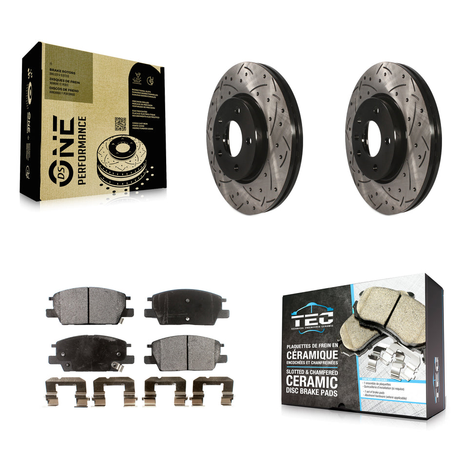 Front Coated Drilled Slotted Disc Brake Rotors And Ceramic Pads Kit For Chevrolet Equinox Malibu GMC Terrain Buick LaCrosse Regal Sportback TourX KDT-100016