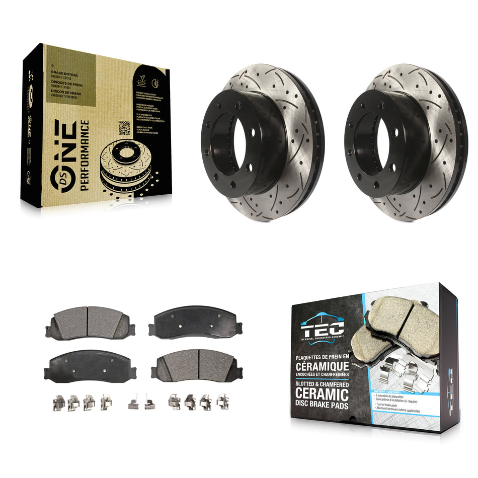 Front Coated Drilled Slotted Disc Brake Rotors And Ceramic Pads Kit For Ford F-350 Super Duty F-250 4WD KDT-100018