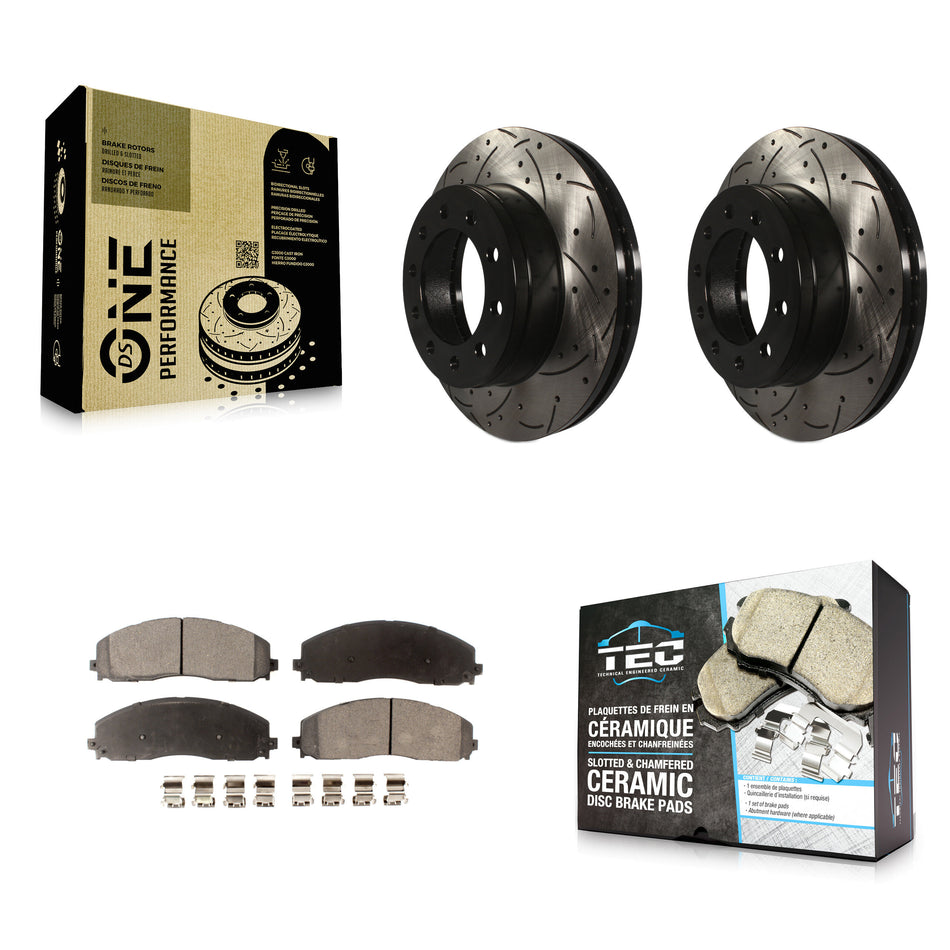 Front Coated Drilled Slotted Disc Brake Rotors And Ceramic Pads Kit For Ford F-350 Super Duty F-250 KDT-100021