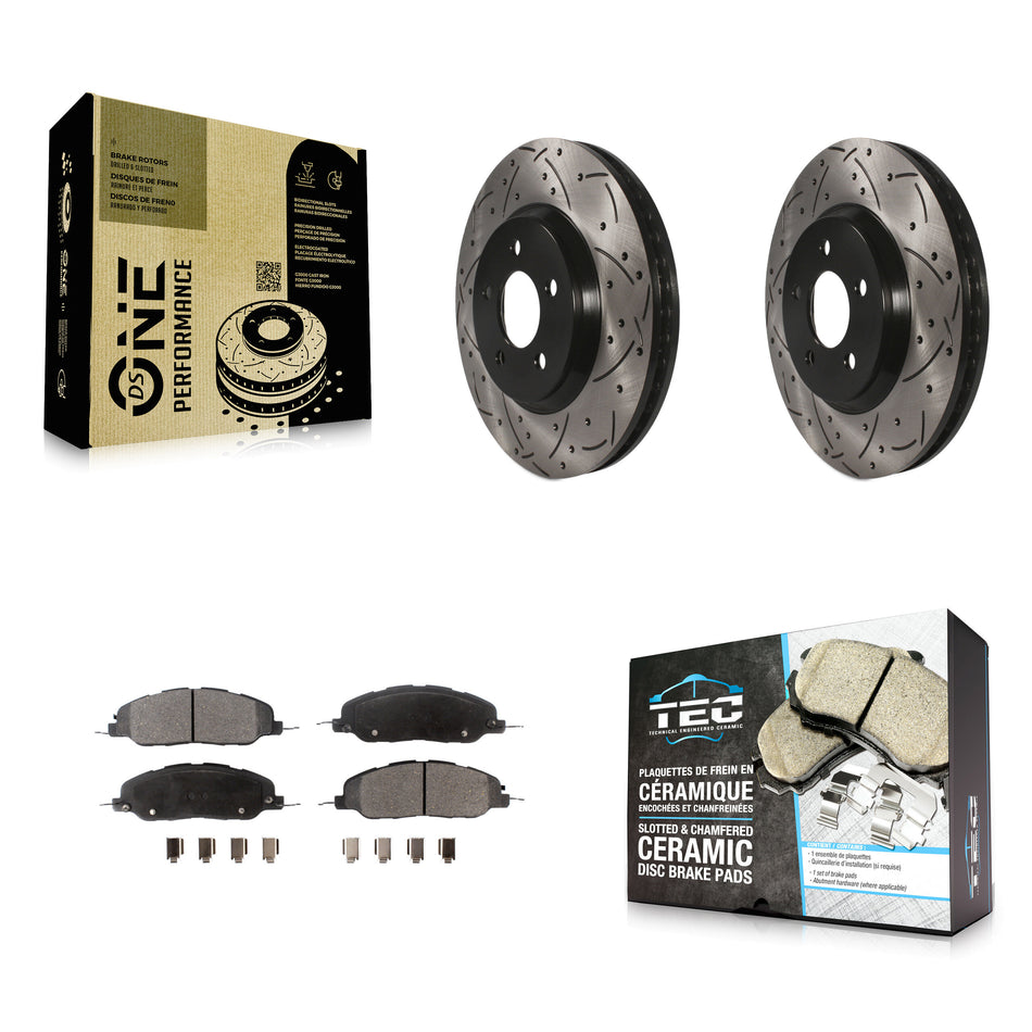 Front Coated Drilled Slotted Disc Brake Rotors And Ceramic Pads Kit For Ford Mustang KDT-100022