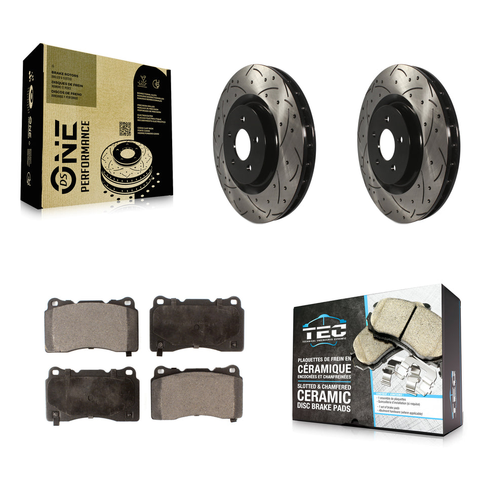 Front Coated Drilled Slotted Disc Brake Rotors And Ceramic Pads Kit For Ford Mustang KDT-100023