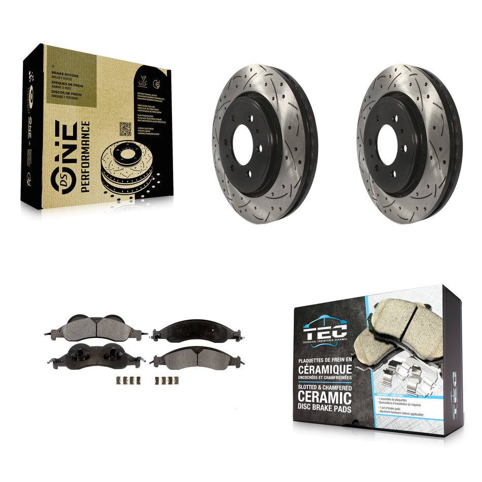 Front Coated Drilled Slotted Disc Brake Rotors And Ceramic Pads Kit For 2007-2009 Ford Expedition Lincoln Navigator KDT-100024