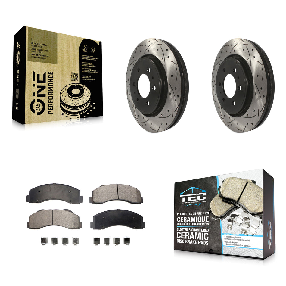 Front Coated Drilled Slotted Disc Brake Rotors And Ceramic Pads Kit For Ford F-150 Expedition Lincoln Navigator KDT-100025
