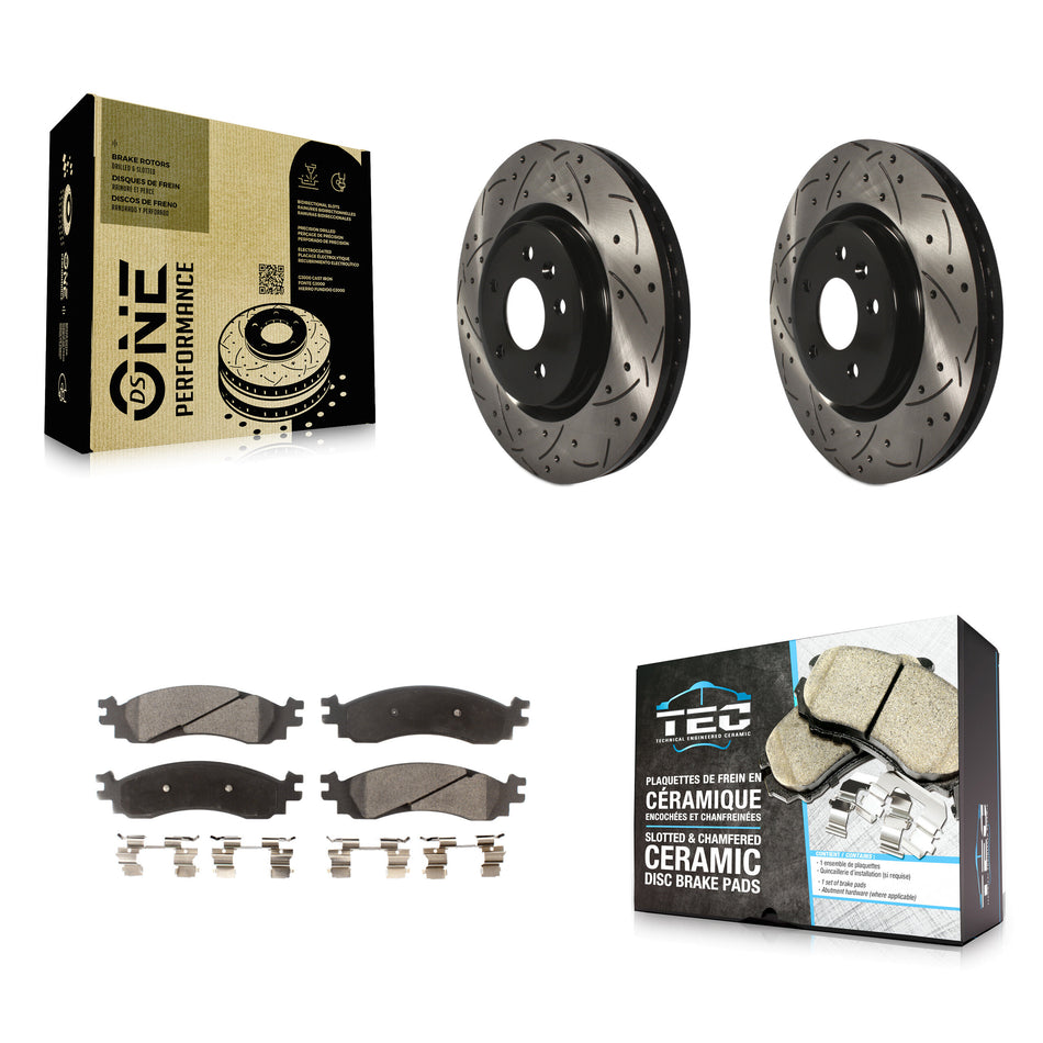 Front Coated Drilled Slotted Disc Brake Rotors And Ceramic Pads Kit For 2010-2012 Ford Taurus SHO KDT-100026