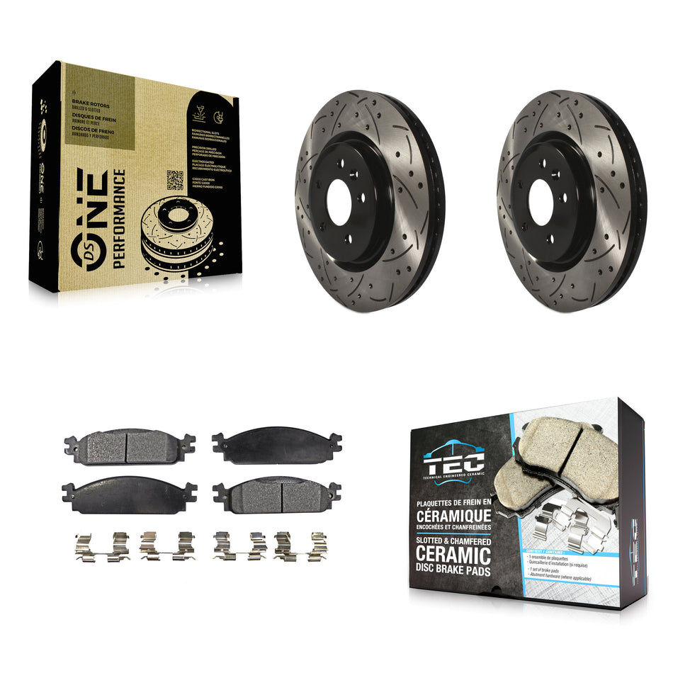 Front Coated Drilled Slotted Disc Brake Rotors And Ceramic Pads Kit For 2009-2010 Lincoln MKS KDT-100027