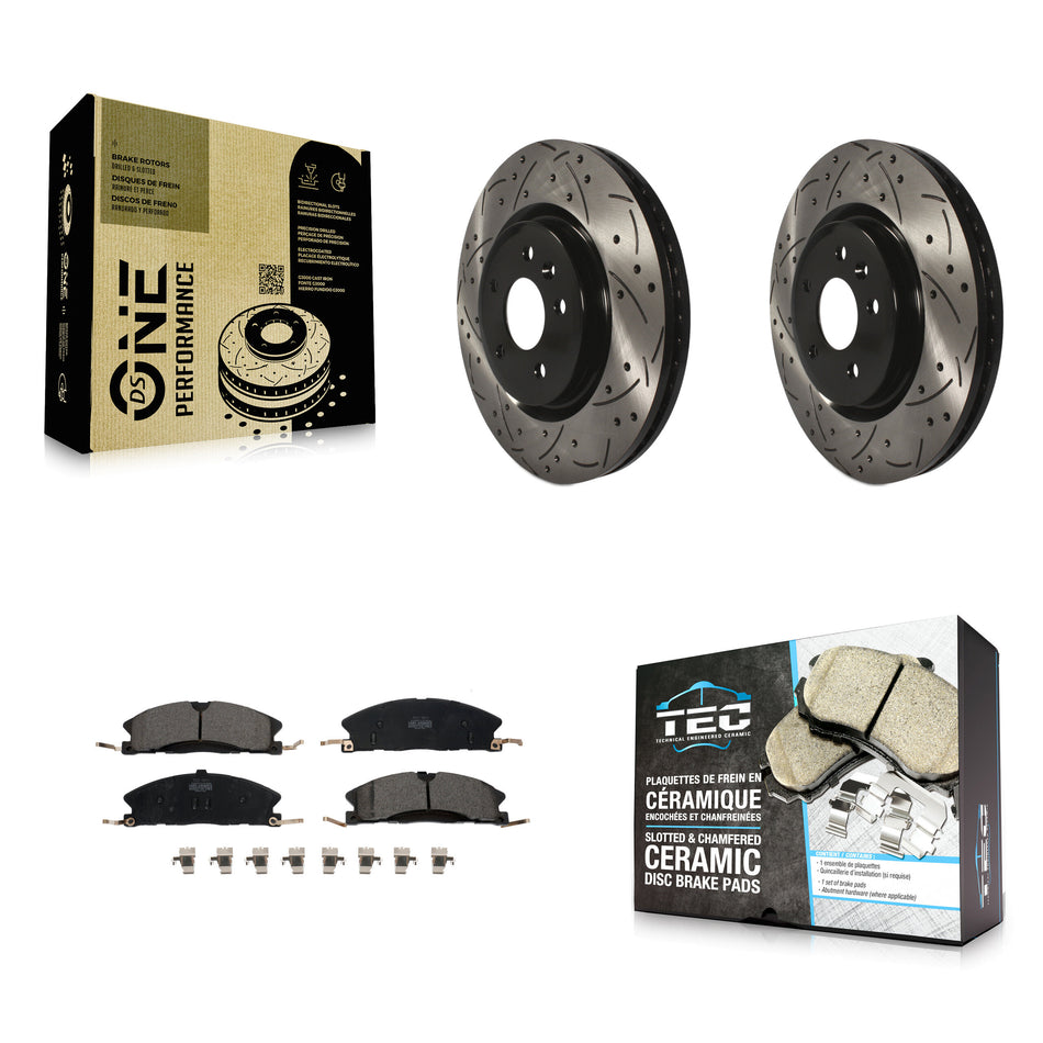 Front Coated Drilled Slotted Disc Brake Rotors And Ceramic Pads Kit For 2013 Ford Explorer Sport With Heavy Duty Brakes KDT-100029