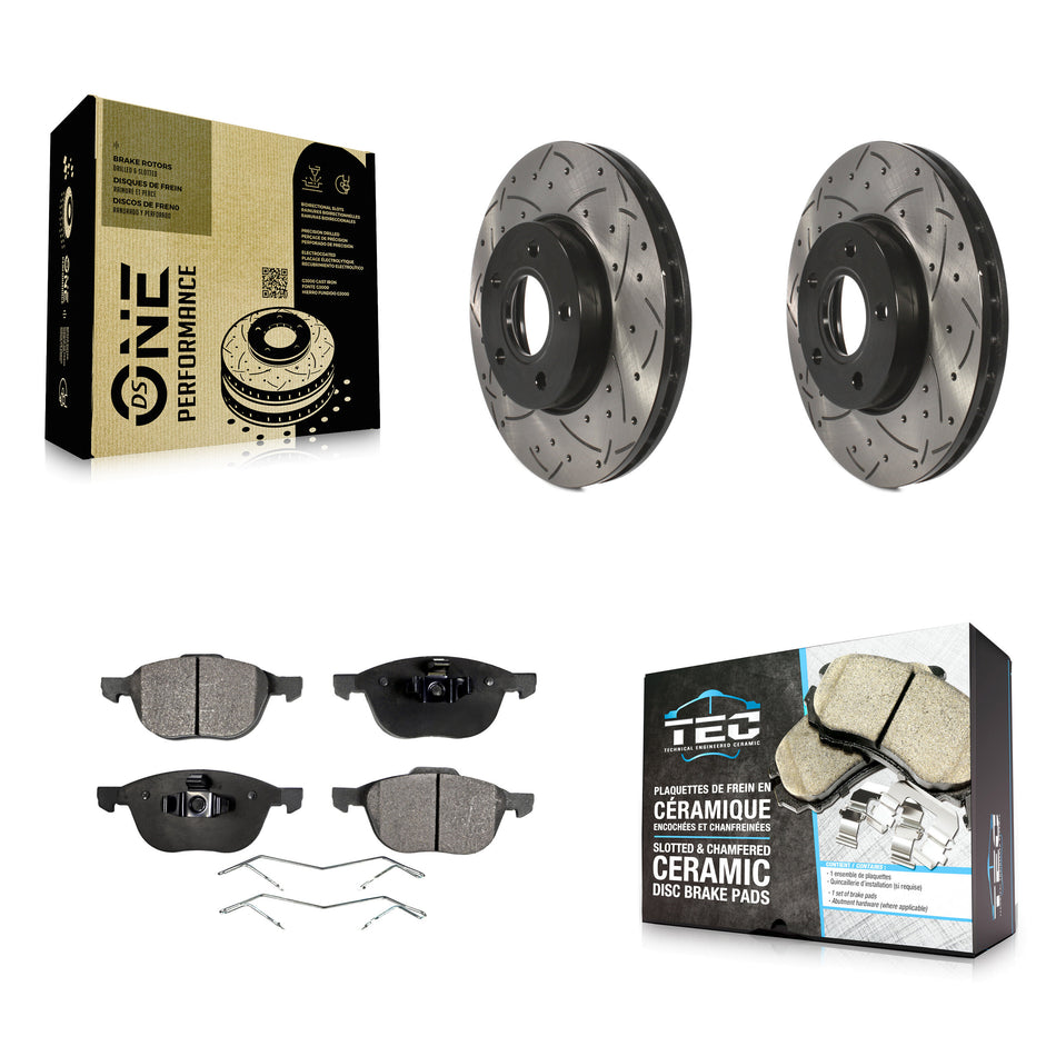 Front Coated Drilled Slotted Disc Brake Rotors And Ceramic Pads Kit For Ford Focus C-Max KDT-100032