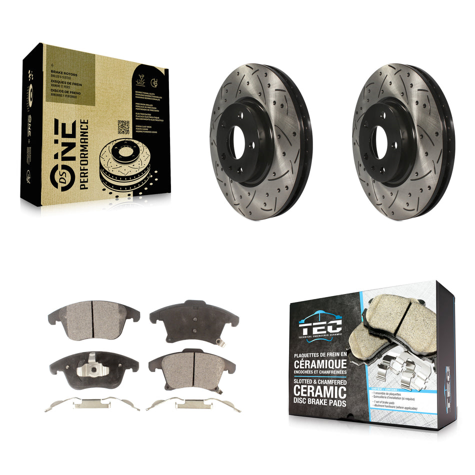 Front Coated Drilled Slotted Disc Brake Rotors And Ceramic Pads Kit For Ford Fusion Lincoln MKZ KDT-100034