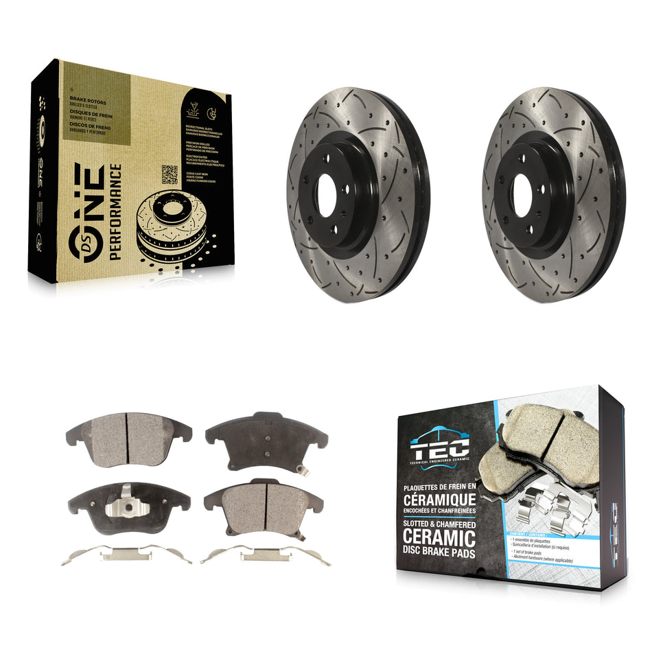 Front Coated Drilled Slotted Disc Brake Rotors And Ceramic Pads Kit For Ford Fusion Lincoln MKZ KDT-100035
