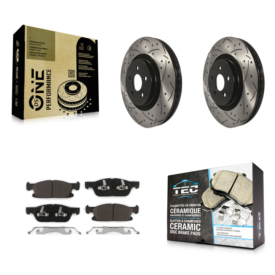 Front Coated Drilled Slotted Disc Brake Rotors And Ceramic Pads Kit For Ford Edge Lincoln MKX Nautilus KDT-100040
