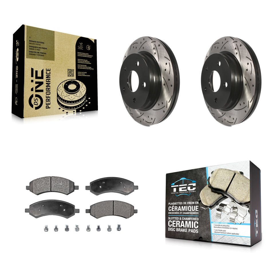 Front Coated Drilled Slotted Disc Brake Rotors And Ceramic Pads Kit For Ram 1500 Dodge Classic Durango Chrysler Aspen KDT-100041