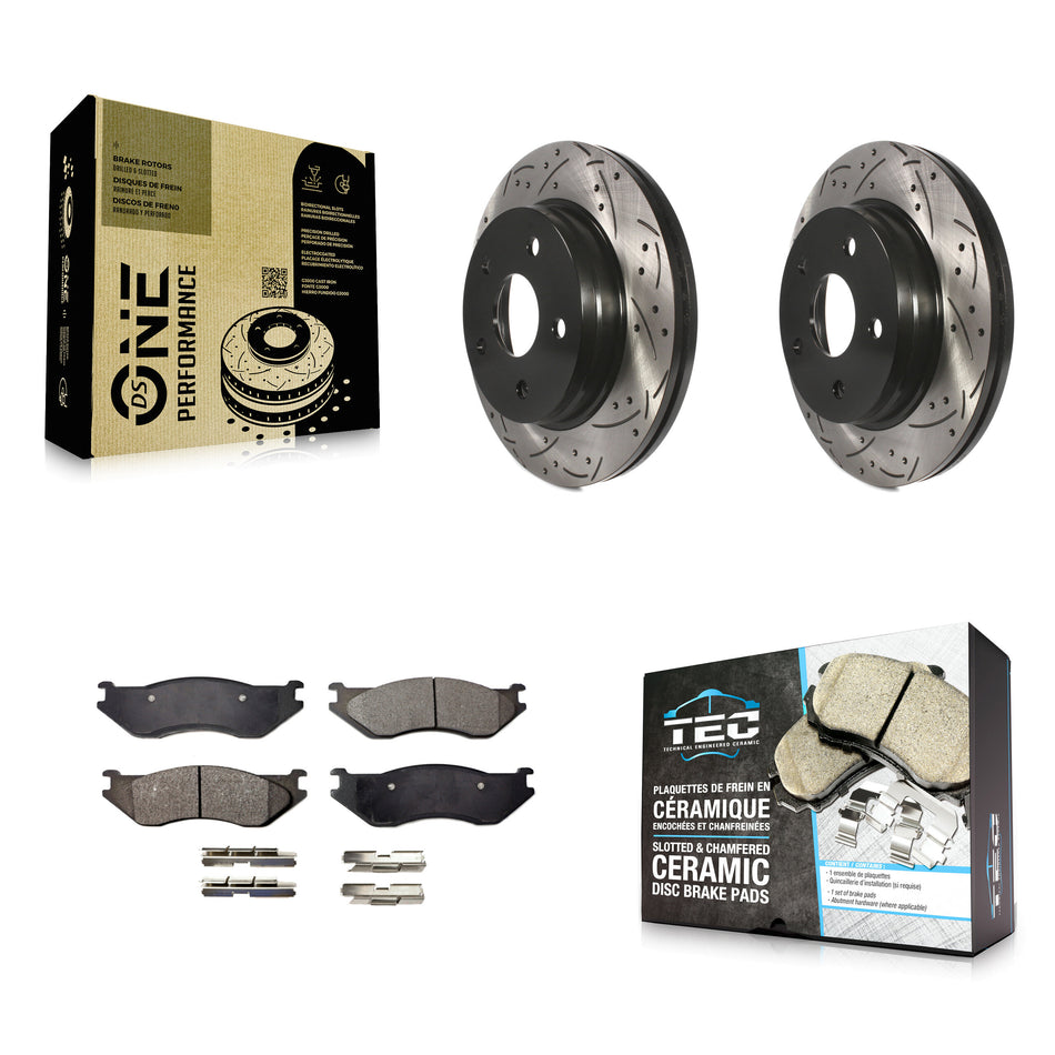 Front Coated Drilled Slotted Disc Brake Rotors And Ceramic Pads Kit For Dodge Ram 1500 Durango KDT-100042