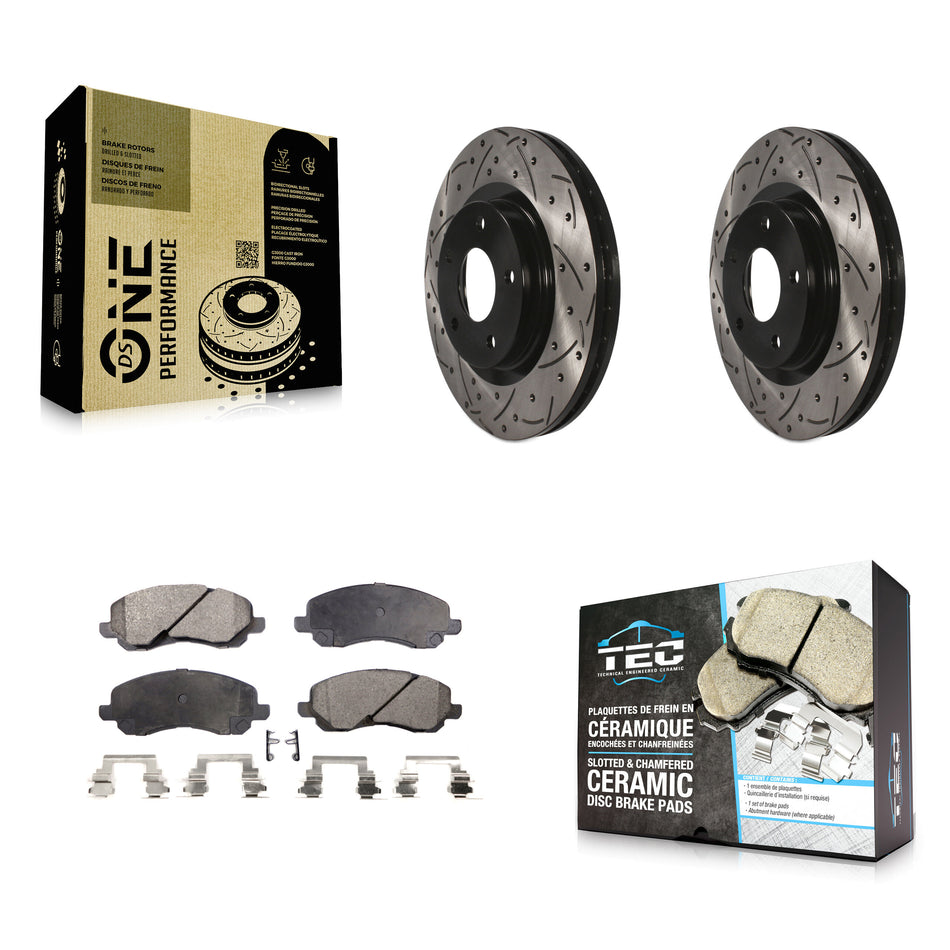 Front Coated Drilled Slotted Disc Brake Rotors And Ceramic Pads Kit For Jeep Dodge Patriot Mitsubishi Chrysler Compass Avenger 200 Caliber Outlander Sport Sebring Lancer RVR KDT-100047