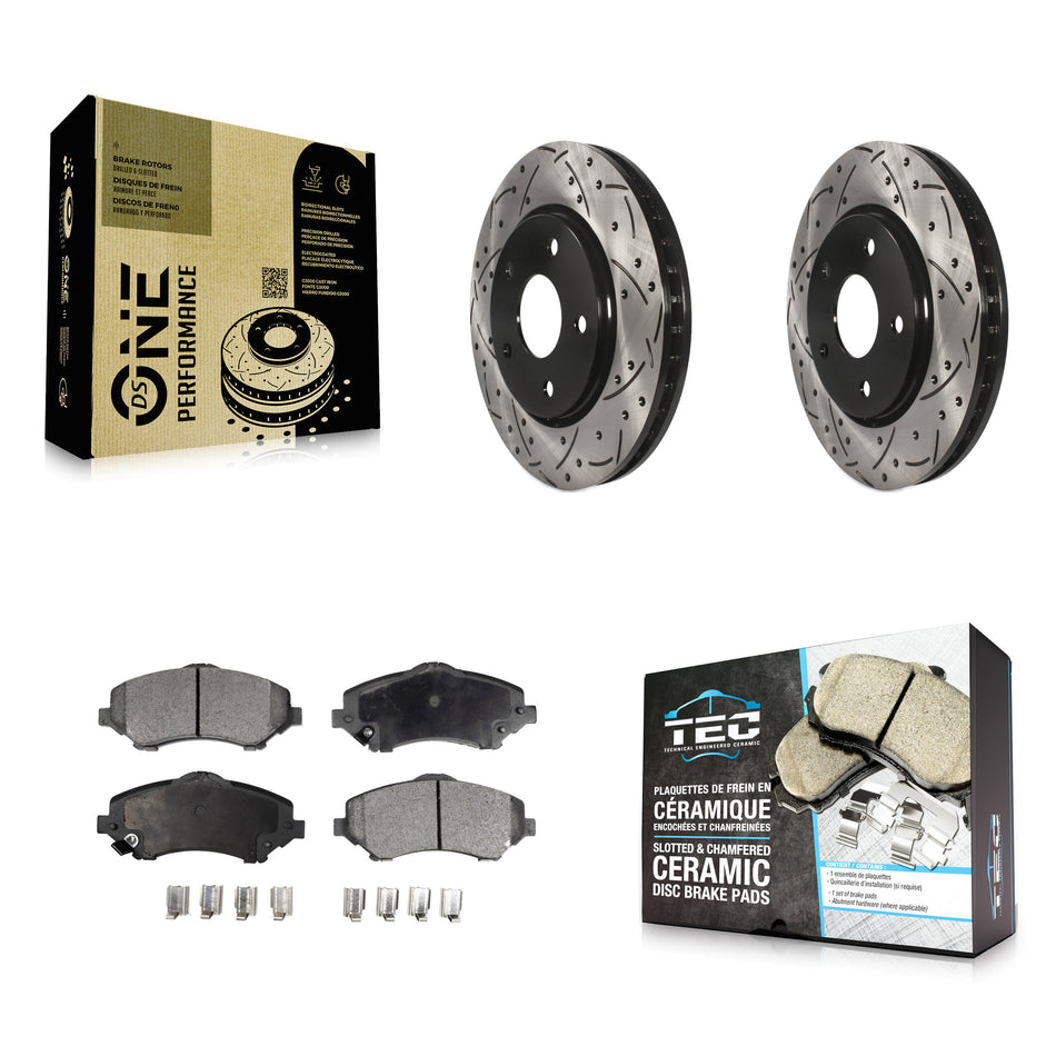 Front Coated Drilled Slotted Disc Brake Rotors And Ceramic Pads Kit For Dodge Grand Caravan Chrysler Town & Country Journey Volkswagen Routan Ram C/V KDT-100049