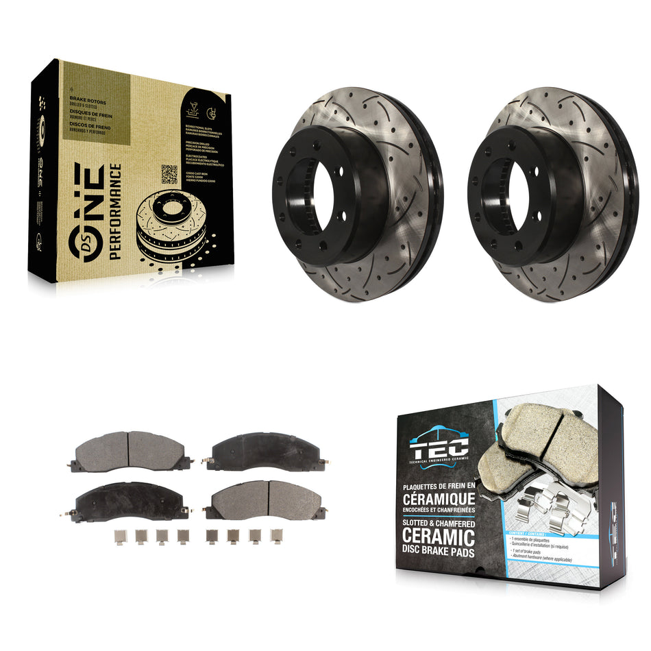 Front Coated Drilled Slotted Disc Brake Rotors And Ceramic Pads Kit For Ram 2500 3500 1500 Dodge KDT-100051