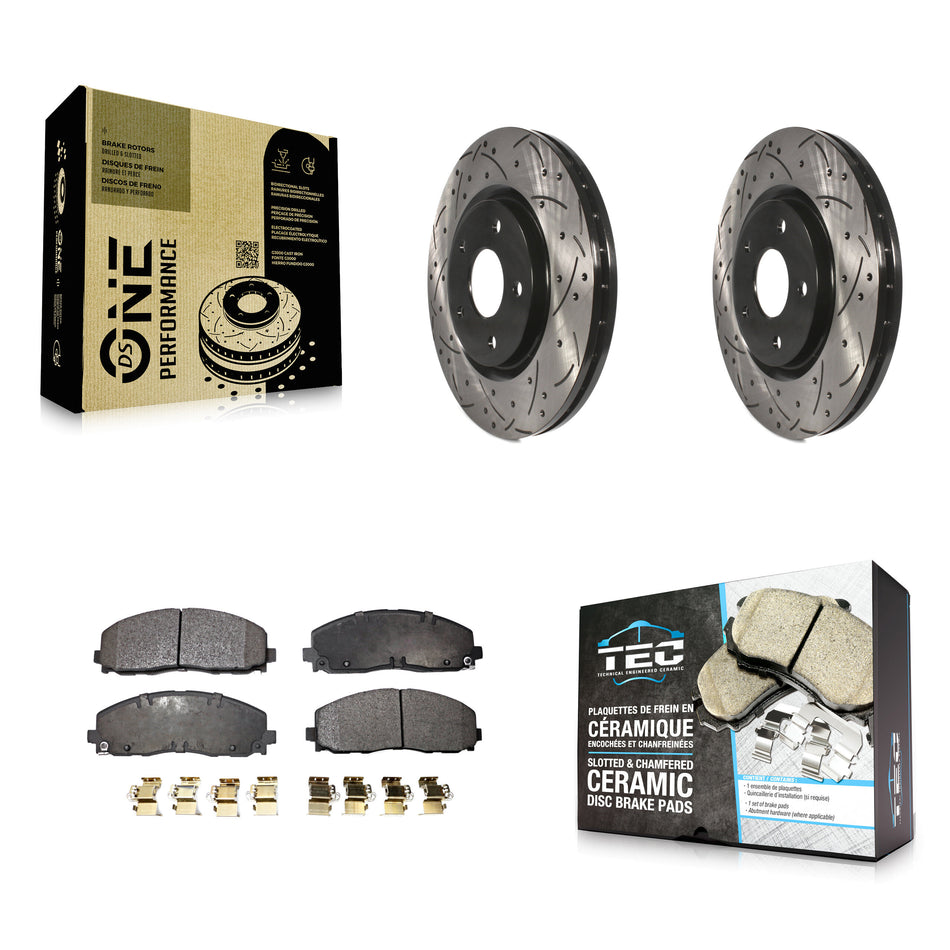 Front Coated Drilled Slotted Disc Brake Rotors And Ceramic Pads Kit For Dodge Grand Caravan Chrysler Journey Town & Country Pacifica Ram C/V Volkswagen Routan Voyager KDT-100054