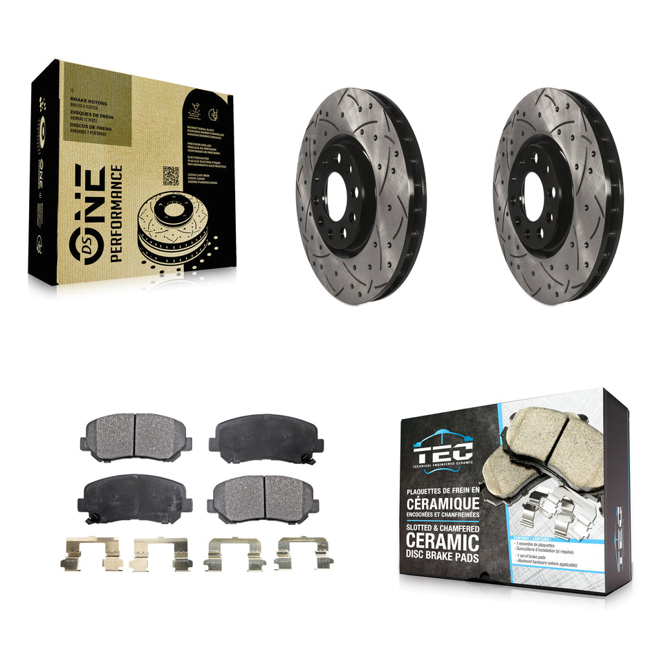 Front Coated Drilled Slotted Disc Brake Rotors And Ceramic Pads Kit For Dodge Dart Chrysler 200 KDT-100055