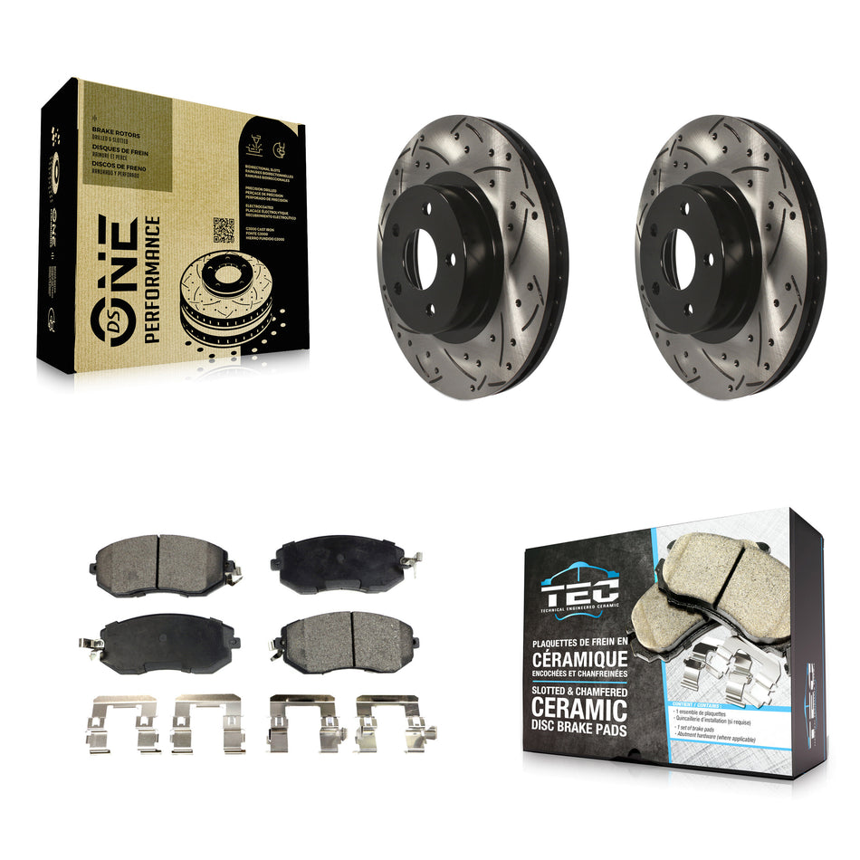 Front Coated Drilled Slotted Disc Brake Rotors And Ceramic Pads Kit For Subaru Impreza Scion FR-S BRZ KDT-100058