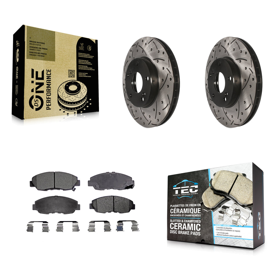 Front Coated Drilled Slotted Disc Brake Rotors And Ceramic Pads Kit For 2011 Honda Civic GX KDT-100062