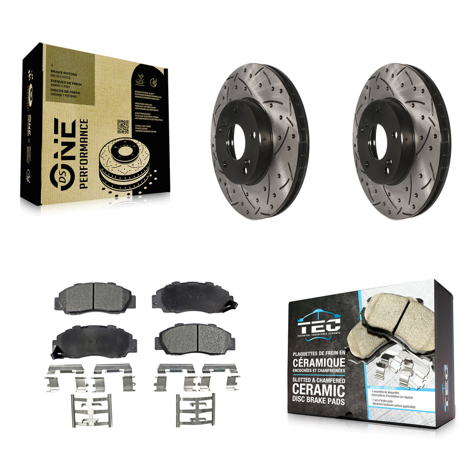 Front Coated Drilled Slotted Disc Brake Rotors And Ceramic Pads Kit For 1998-2002 Honda Accord 3.0L KDT-100063