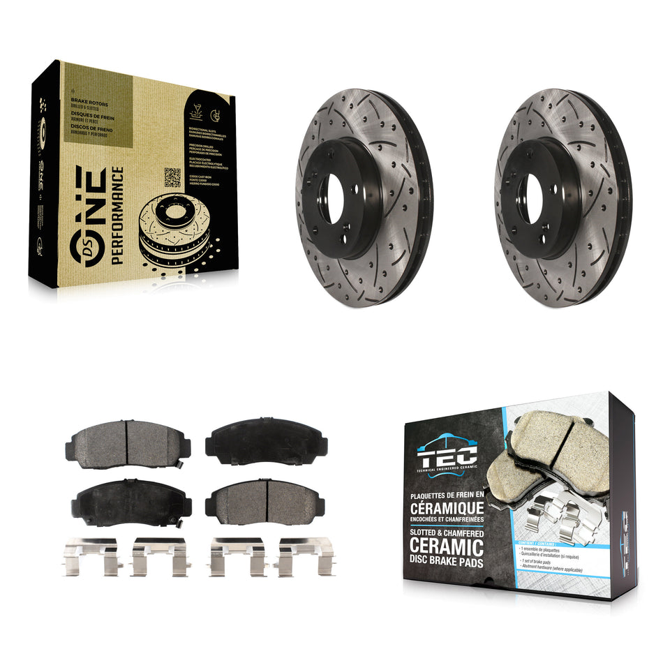 Front Coated Drilled Slotted Disc Brake Rotors And Ceramic Pads Kit For Honda Accord KDT-100064